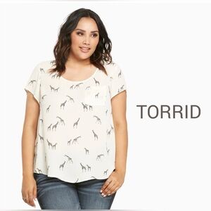 Torrid White Giraffe Print Blouse 2X Safari Animal Print Pocket Semi Sheer Top